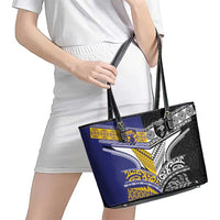 Rugby Niue and Aotearoa Leather Tote Bag Hiapo with Maori Moko Tribal Heritage Tattoos LT03 - Polynesian Pride