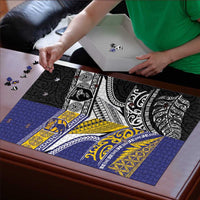 Rugby Niue and Aotearoa Puzzle Hiapo with Maori Moko Tribal Heritage Tattoos LT03 - Polynesian Pride