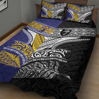 Rugby Niue and Aotearoa Quilt Bed Set Hiapo with Maori Moko Tribal Heritage Tattoos LT03 - Polynesian Pride