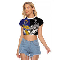Custom Rugby Niue and Aotearoa Raglan Cropped T Shirt Hiapo with Maori Moko Tribal Heritage Tattoos LT03 Female Black - Polynesian Pride