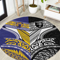 Rugby Niue and Aotearoa Round Carpet Hiapo with Maori Moko Tribal Heritage Tattoos LT03 Black - Polynesian Pride
