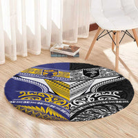 Rugby Niue and Aotearoa Round Carpet Hiapo with Maori Moko Tribal Heritage Tattoos LT03 - Polynesian Pride
