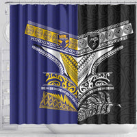 Rugby Niue and Aotearoa Shower Curtain Hiapo with Maori Moko Tribal Heritage Tattoos LT03 - Polynesian Pride