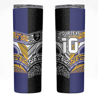 Custom Rugby Niue and Aotearoa Skinny Tumbler Hiapo with Maori Moko Tribal Heritage Tattoos LT03 Black - Polynesian Pride