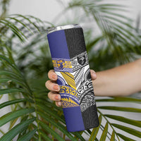 Custom Rugby Niue and Aotearoa Skinny Tumbler Hiapo with Maori Moko Tribal Heritage Tattoos LT03 - Polynesian Pride