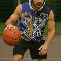 Custom Rugby Niue and Aotearoa Sleeveless Zip Hoodie Hiapo with Maori Moko Tribal Heritage Tattoos LT03 - Polynesian Pride