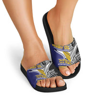 Rugby Niue and Aotearoa Slide Sandals Hiapo with Maori Moko Tribal Heritage Tattoos LT03 - Polynesian Pride
