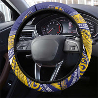Rugby Niue and Aotearoa Steering Wheel Cover Hiapo with Maori Moko Tribal Heritage Tattoos LT03 - Polynesian Pride