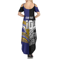 Custom Rugby Niue and Aotearoa Summer Maxi Dress Hiapo with Maori Moko Tribal Heritage Tattoos LT03 - Polynesian Pride