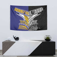 Rugby Niue and Aotearoa Tapestry Hiapo with Maori Moko Tribal Heritage Tattoos LT03 - Polynesian Pride