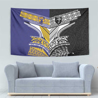 Rugby Niue and Aotearoa Tapestry Hiapo with Maori Moko Tribal Heritage Tattoos LT03 - Polynesian Pride