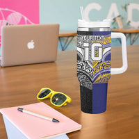 Custom Rugby Niue and Aotearoa Tumbler With Handle Hiapo with Maori Moko Tribal Heritage Tattoos LT03 - Polynesian Pride