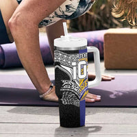 Custom Rugby Niue and Aotearoa Tumbler With Handle Hiapo with Maori Moko Tribal Heritage Tattoos LT03 - Polynesian Pride