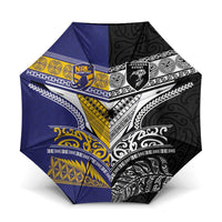 Rugby Niue and Aotearoa Umbrella Hiapo with Maori Moko Tribal Heritage Tattoos LT03 One Size Folded 11.42 inch Opened Diameter 37.4 inch Black - Polynesian Pride