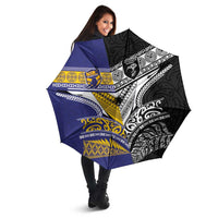 Rugby Niue and Aotearoa Umbrella Hiapo with Maori Moko Tribal Heritage Tattoos LT03 - Polynesian Pride