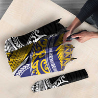 Rugby Niue and Aotearoa Umbrella Hiapo with Maori Moko Tribal Heritage Tattoos LT03 - Polynesian Pride