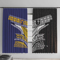 Rugby Niue and Aotearoa Window Curtain Hiapo with Maori Moko Tribal Heritage Tattoos LT03 With Hooks Black - Polynesian Pride