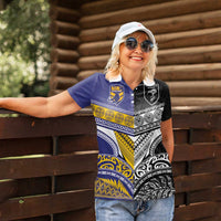 Custom Rugby Niue and Aotearoa Women Polo Shirt Hiapo with Maori Moko Tribal Heritage Tattoos - Polynesian Pride