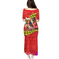 Personalised Hawaii Christmas Puletasi Hula Girl Hibiscus With Hawaiian Style Tribal Fabric Patchwork LT03 - Polynesian Pride