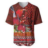 Hawaii KaUla Wena Iiwi Baseball Jersey With Tropical Plants and 'Ohi'a lehua Kakau Art Tattoo LT03 Red - Polynesian Pride