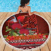 Hawaii KaUla Wena Iiwi Beach Blanket With Tropical Plants and 'Ohi'a lehua Kakau Art Tattoo LT03 - Polynesian Pride