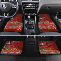 Hawaii KaUla Wena Iiwi Car Mats With Tropical Plants and 'Ohi'a lehua Kakau Art Tattoo LT03 Set 4pcs Red - Polynesian Pride