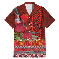 Hawaii KaUla Wena Iiwi Family Matching Mermaid Dress and Hawaiian Shirt With Tropical Plants and 'Ohi'a lehua Kakau Art Tattoo LT03 Dad's Shirt - Short Sleeve Red - Polynesian Pride