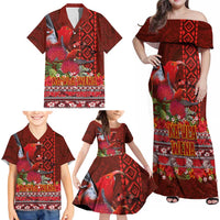 Hawaii KaUla Wena Iiwi Family Matching Off Shoulder Maxi Dress and Hawaiian Shirt With Tropical Plants and 'Ohi'a lehua Kakau Art Tattoo LT03 - Polynesian Pride