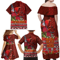 Hawaii KaUla Wena Iiwi Family Matching Off Shoulder Maxi Dress and Hawaiian Shirt With Tropical Plants and 'Ohi'a lehua Kakau Art Tattoo LT03 - Polynesian Pride