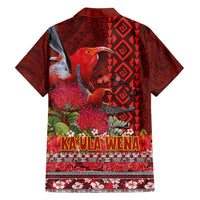 Hawaii KaʻUla Wena ʻIʻiwi Family Matching Off Shoulder Short Dress and Hawaiian Shirt With Tropical Plants and 'Ohi'a lehua Kakau Art Tattoo