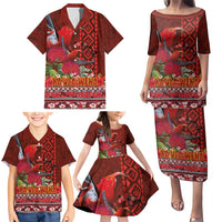 Hawaii KaUla Wena Iiwi Family Matching Puletasi and Hawaiian Shirt With Tropical Plants and 'Ohi'a lehua Kakau Art Tattoo LT03 - Polynesian Pride