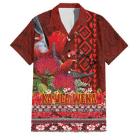 Hawaii KaUla Wena Iiwi Family Matching Puletasi and Hawaiian Shirt With Tropical Plants and 'Ohi'a lehua Kakau Art Tattoo LT03 Dad's Shirt - Short Sleeve Red - Polynesian Pride