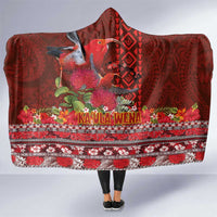 Hawaii KaUla Wena Iiwi Hooded Blanket With Tropical Plants and 'Ohi'a lehua Kakau Art Tattoo LT03 One Size Red - Polynesian Pride