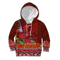 Hawaii KaUla Wena Iiwi Kid Hoodie With Tropical Plants and 'Ohi'a lehua Kakau Art Tattoo LT03 Hoodie Red - Polynesian Pride