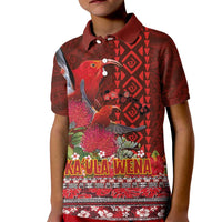 Hawaii KaUla Wena Iiwi Kid Polo Shirt With Tropical Plants and 'Ohi'a lehua Kakau Art Tattoo LT03 Kid Red - Polynesian Pride