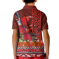 Hawaii KaUla Wena Iiwi Kid Polo Shirt With Tropical Plants and 'Ohi'a lehua Kakau Art Tattoo LT03 - Polynesian Pride