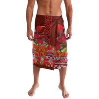 Hawaii KaUla Wena Iiwi Lavalava With Tropical Plants and 'Ohi'a lehua Kakau Art Tattoo LT03 Red - Polynesian Pride