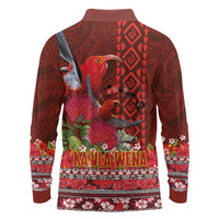 Hawaii KaUla Wena Iiwi Long Sleeve Polo Shirt With Tropical Plants and 'Ohi'a lehua Kakau Art Tattoo LT03 - Polynesian Pride