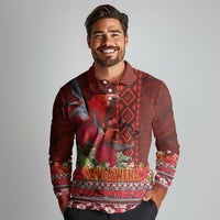 Hawaii KaUla Wena Iiwi Long Sleeve Polo Shirt With Tropical Plants and 'Ohi'a lehua Kakau Art Tattoo LT03 - Polynesian Pride
