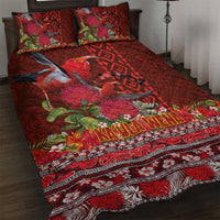 Hawaii KaUla Wena Iiwi Quilt Bed Set With Tropical Plants and 'Ohi'a lehua Kakau Art Tattoo LT03 Red - Polynesian Pride
