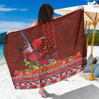 Hawaii KaUla Wena Iiwi Sarong With Tropical Plants and 'Ohi'a lehua Kakau Art Tattoo LT03 One Size 44 x 66 inches Red - Polynesian Pride