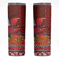 Hawaii KaUla Wena Iiwi Skinny Tumbler With Tropical Plants and 'Ohi'a lehua Kakau Art Tattoo LT03 Red - Polynesian Pride