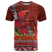 Hawaii KaUla Wena Iiwi T Shirt With Tropical Plants and 'Ohi'a lehua Kakau Art Tattoo LT03 Red - Polynesian Pride