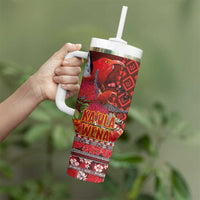 Hawaii KaUla Wena Iiwi Tumbler With Handle With Tropical Plants and 'Ohi'a lehua Kakau Art Tattoo LT03 - Polynesian Pride