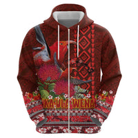 Hawaii KaUla Wena Iiwi Zip Hoodie With Tropical Plants and 'Ohi'a lehua Kakau Art Tattoo LT03 - Polynesian Pride