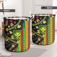 Hawaiian Tropical Plants Lei Laundry Basket Kanaka Maoli Tribal with Palaka Motifs LT03 - Polynesian Pride