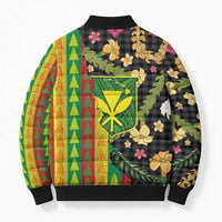 Hawaiian Tropical Plants Lei Bomber Puffer Jacket Kanaka Maoli Tribal with Palaka Motifs LT03 - Polynesian Pride