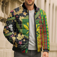 Hawaiian Tropical Plants Lei Bomber Puffer Jacket Kanaka Maoli Tribal with Palaka Motifs LT03 - Polynesian Pride