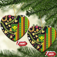 Hawaiian Tropical Plants Lei Ceramic Ornament Kanaka Maoli Tribal with Palaka Motifs LT03 Heart Multicolor - Polynesian Pride