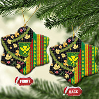 Hawaiian Tropical Plants Lei Ceramic Ornament Kanaka Maoli Tribal with Palaka Motifs LT03 Snow Flake Multicolor - Polynesian Pride